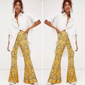 NWT Free People Kitty Flare Pants Floral Yellow Wide Leg Flare Pants Size Small